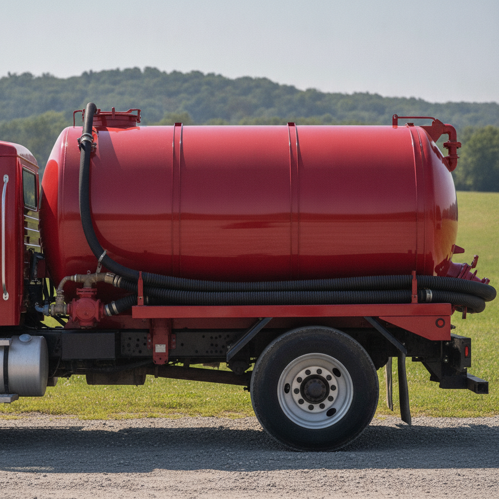 side of a red septic pumper truck - no face, no letters, no texts